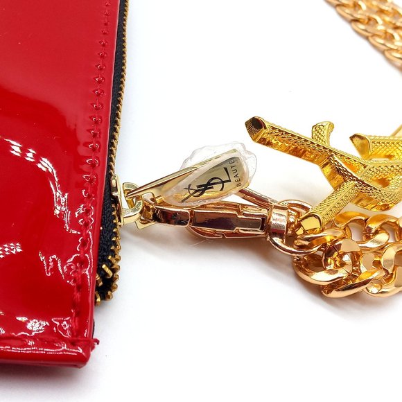 Yves Saint Laurent Red Leather Clutch Shoulder Bag YSL Pin Purse Gold-to… - Picture 11 of 13